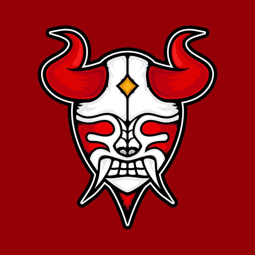 illustratie van een rood en wit demonmasker met rode hoorns en witte hoektanden. geschikt voor mascotte, logo of t-shirtontwerp vector