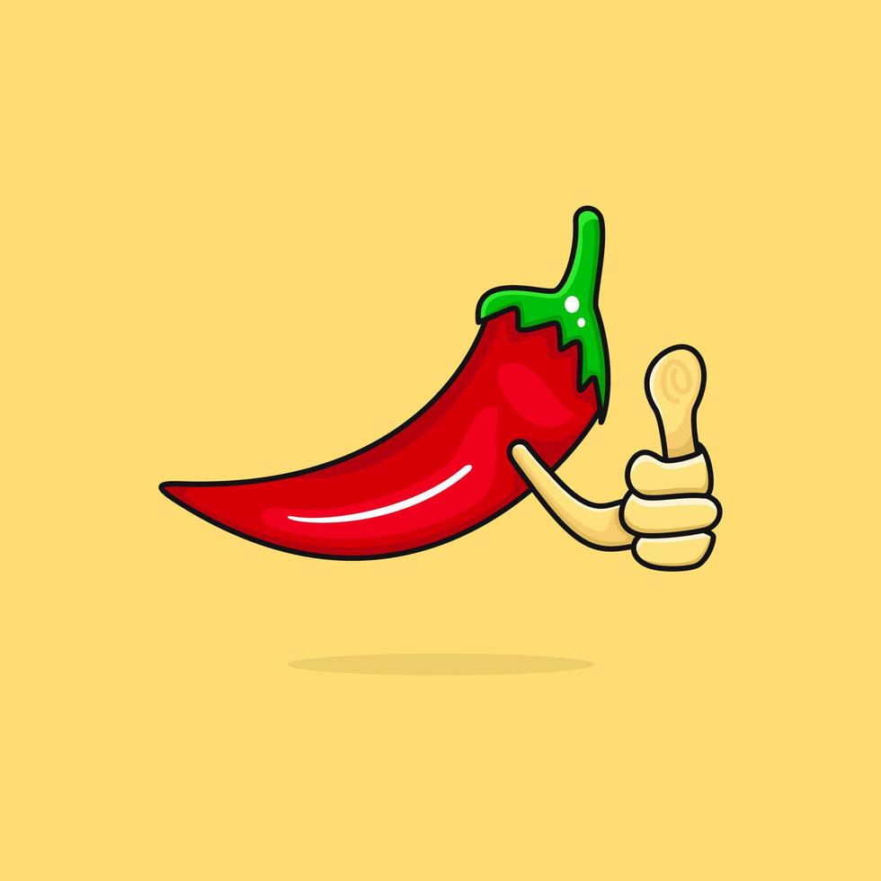 rode chili mascotte illustratie met handen en duimen omhoog. geschikt voor logo's, iconen, mascottes, symbolen en tekens vector