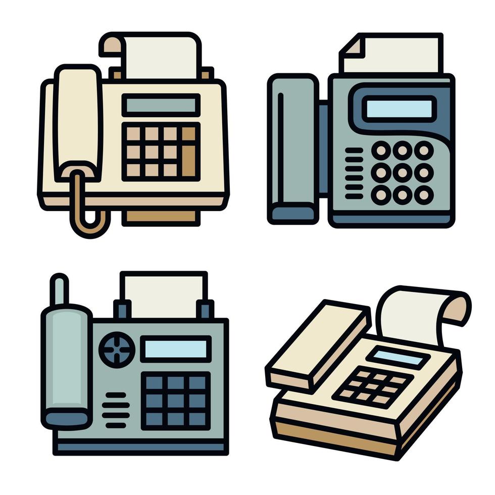 fax iconen set, Kaderstijl vector