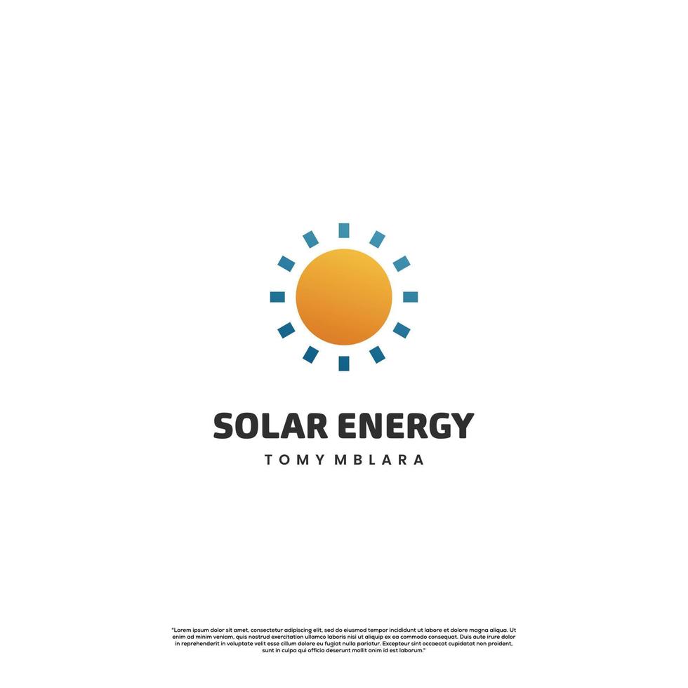 zonne-energie logo ontwerp op geïsoleerde achtergrond, zonnestraal combineren met zonnepaneel logo concept vector