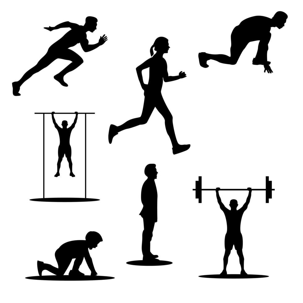 set van sport mensen silhouet vector