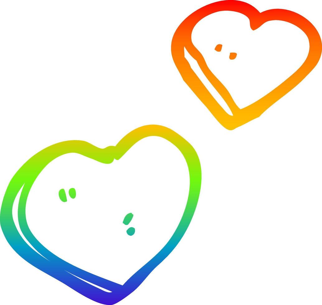 regenbooggradiënt lijntekening cartoon liefdesharten vector