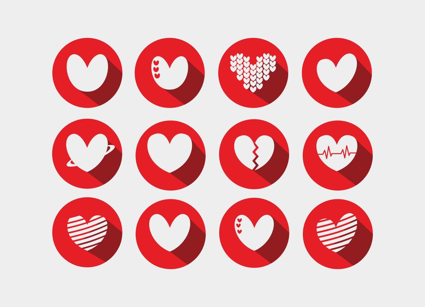 schattig hart pictogrammenset in rode cirkel - liefde logo pictogram tekenset vector