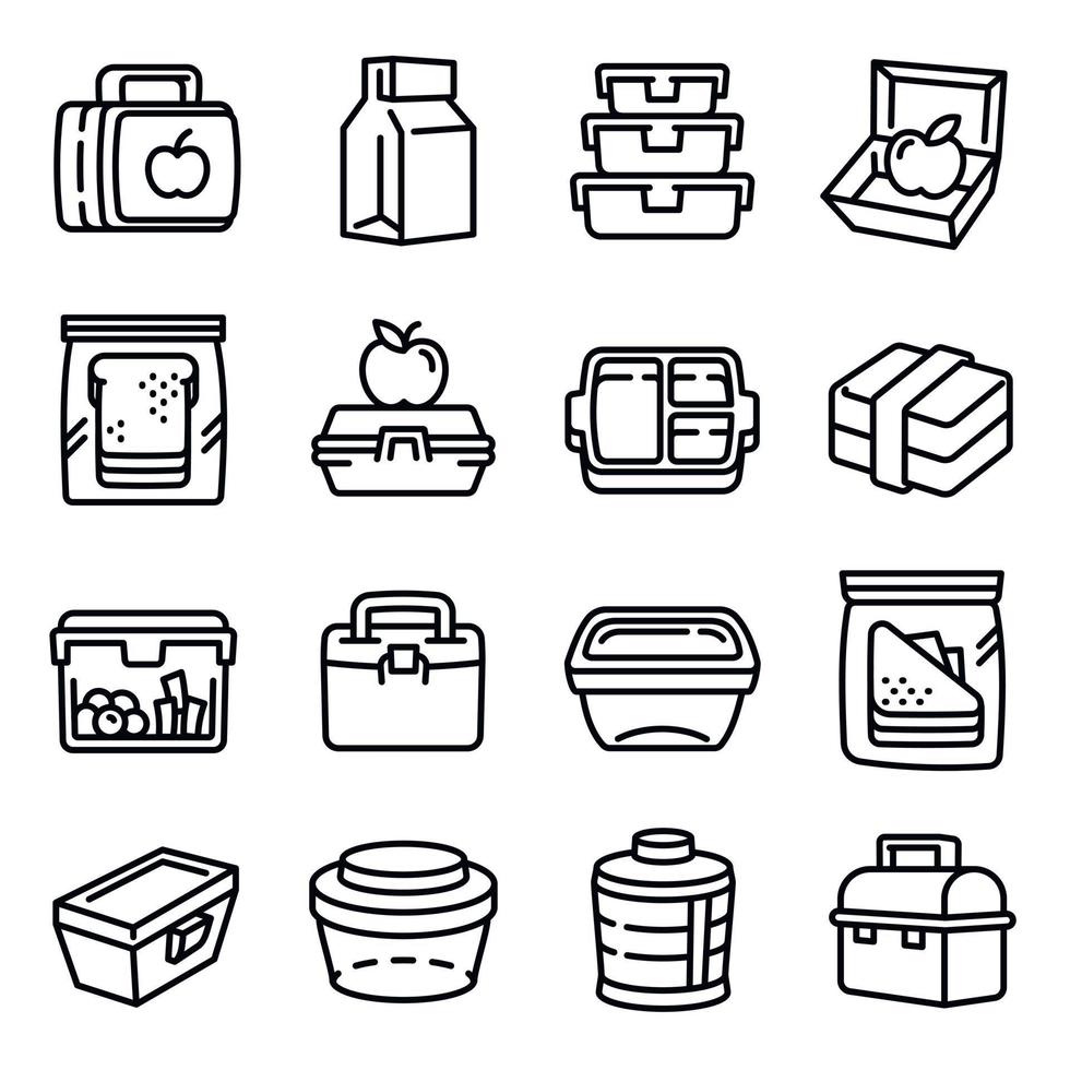 lunchbox iconen set, Kaderstijl vector