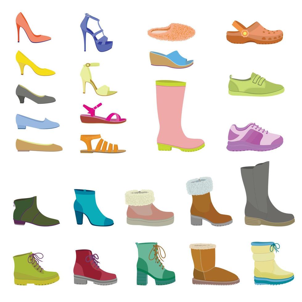 schoenen pictogrammenset, vlakke stijl vector