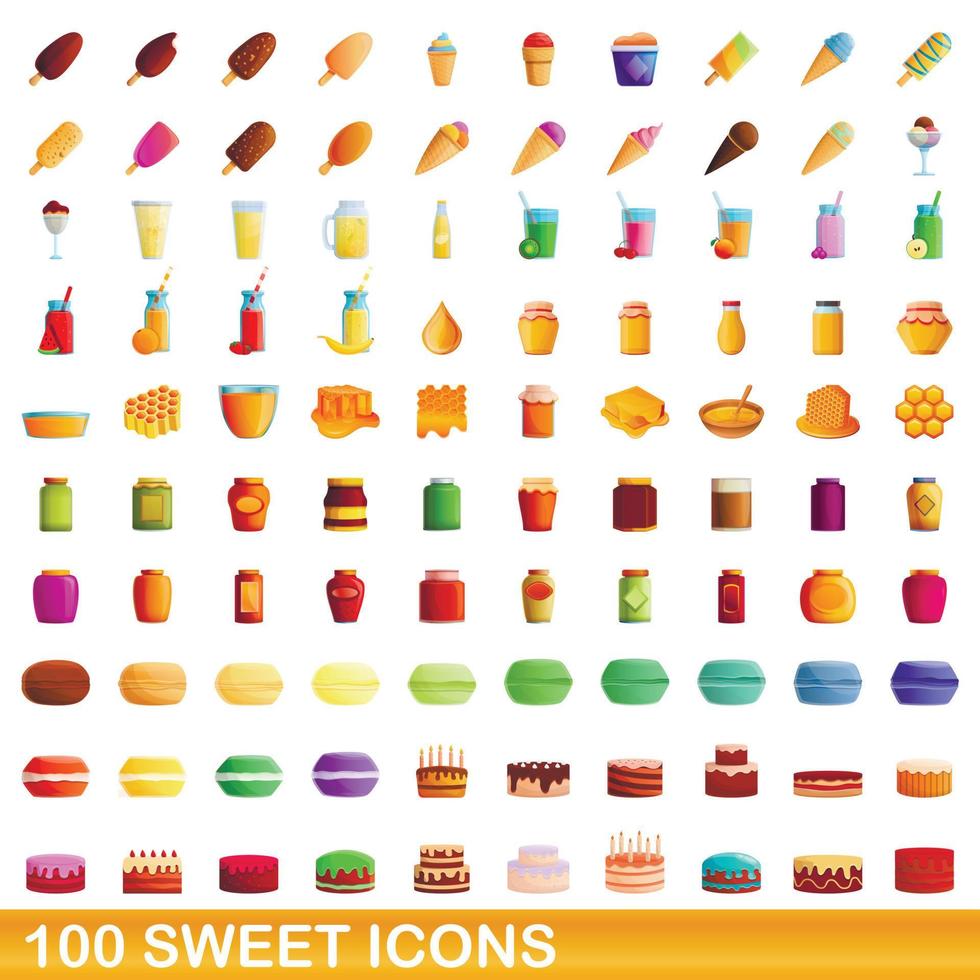 100 zoete iconen set, cartoon stijl vector