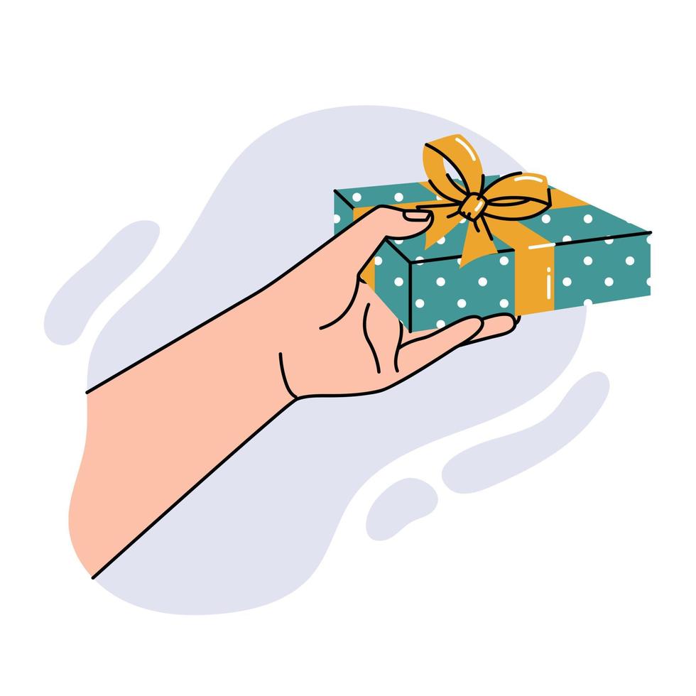 hand geven een geschenkdoos geïsoleerd op een witte achtergrond. vector