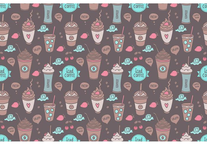 Gratis Kleurrijke Iced Coffee Naadloze Patroon Vector