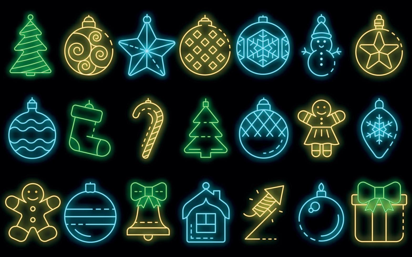 kerstboom speelgoed pictogrammen instellen vector neon