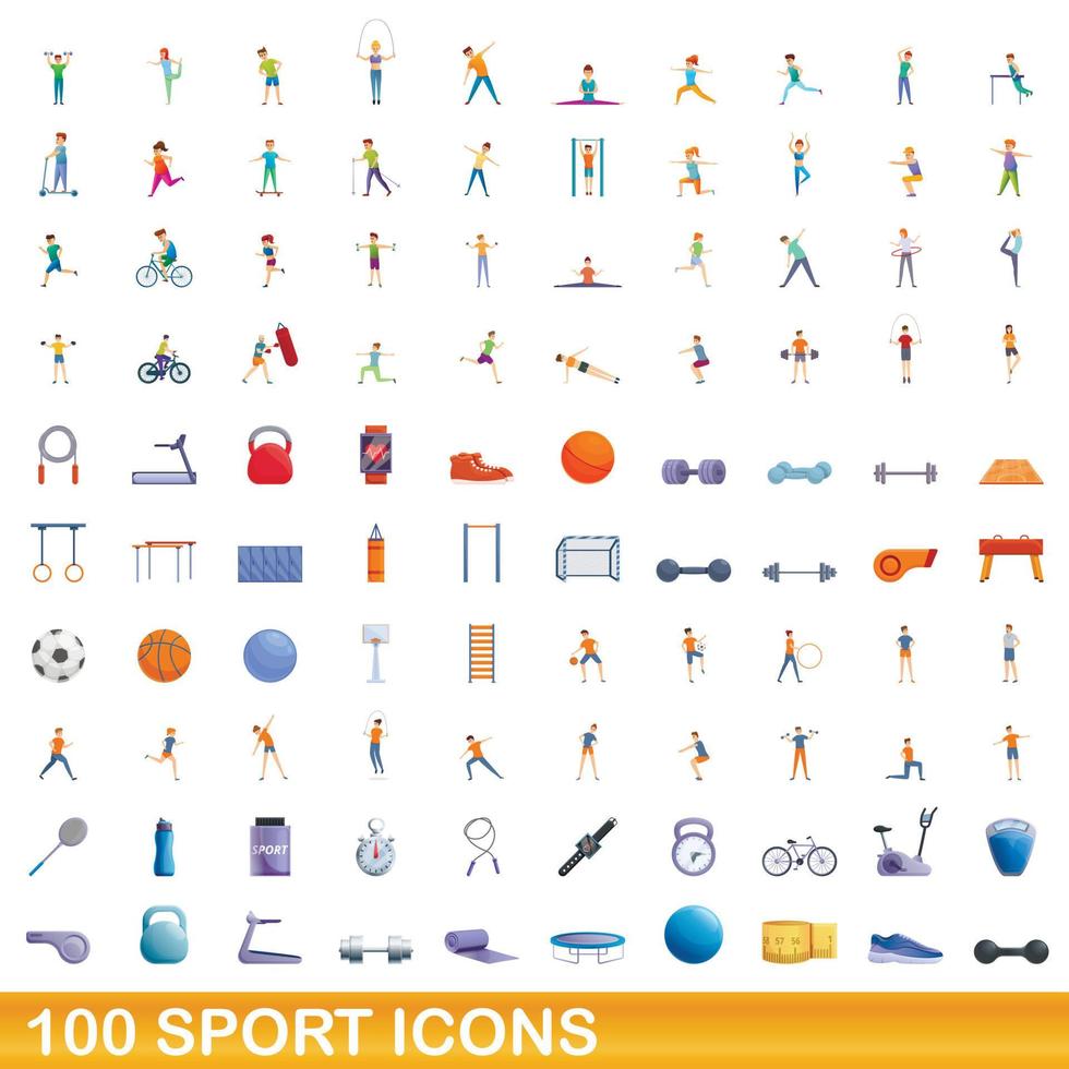 100 sport iconen set, cartoon stijl vector