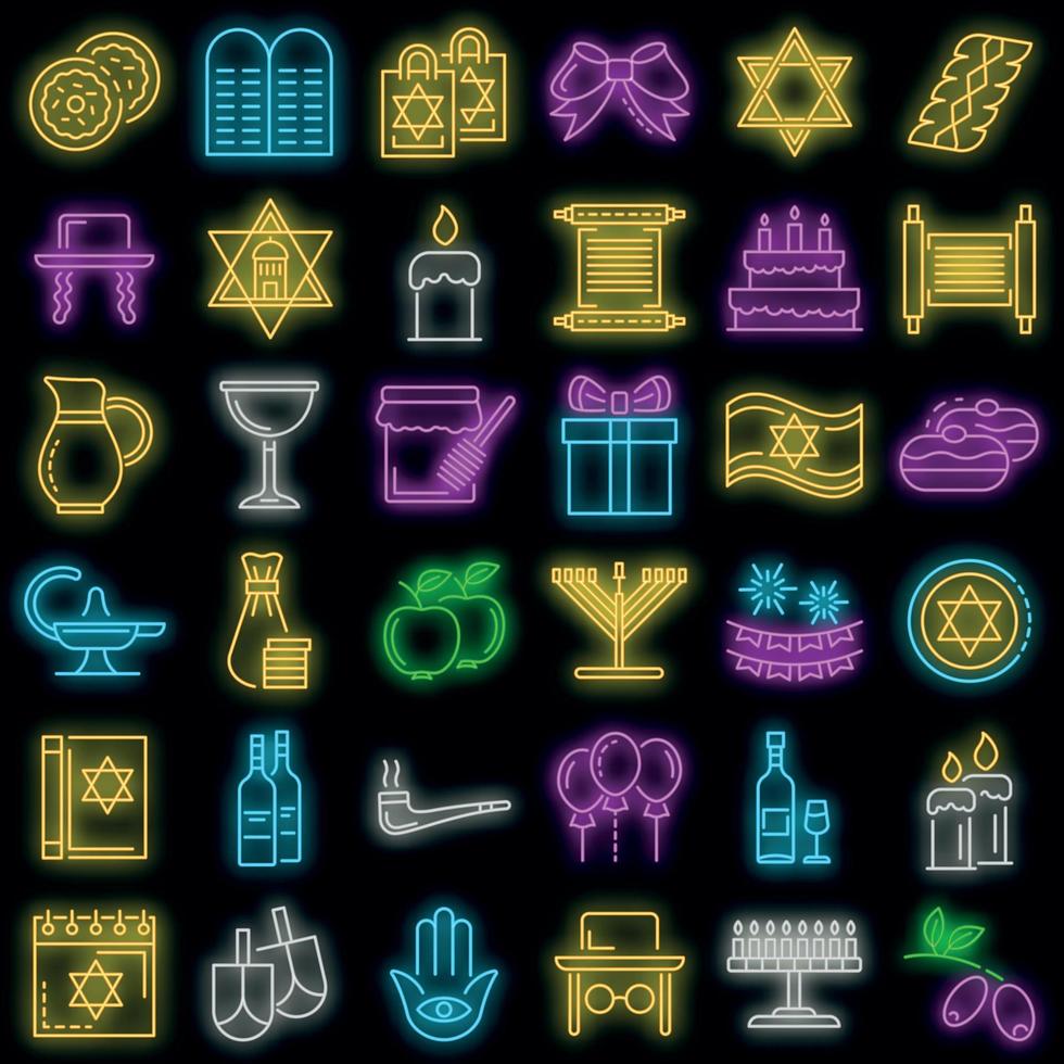 hanukkah icon set vector neon