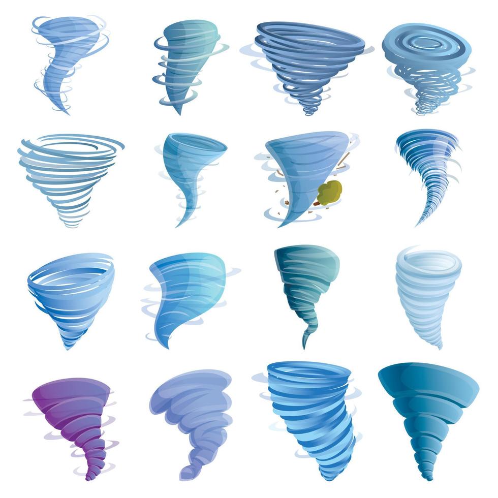 tornado iconen set, cartoon stijl vector