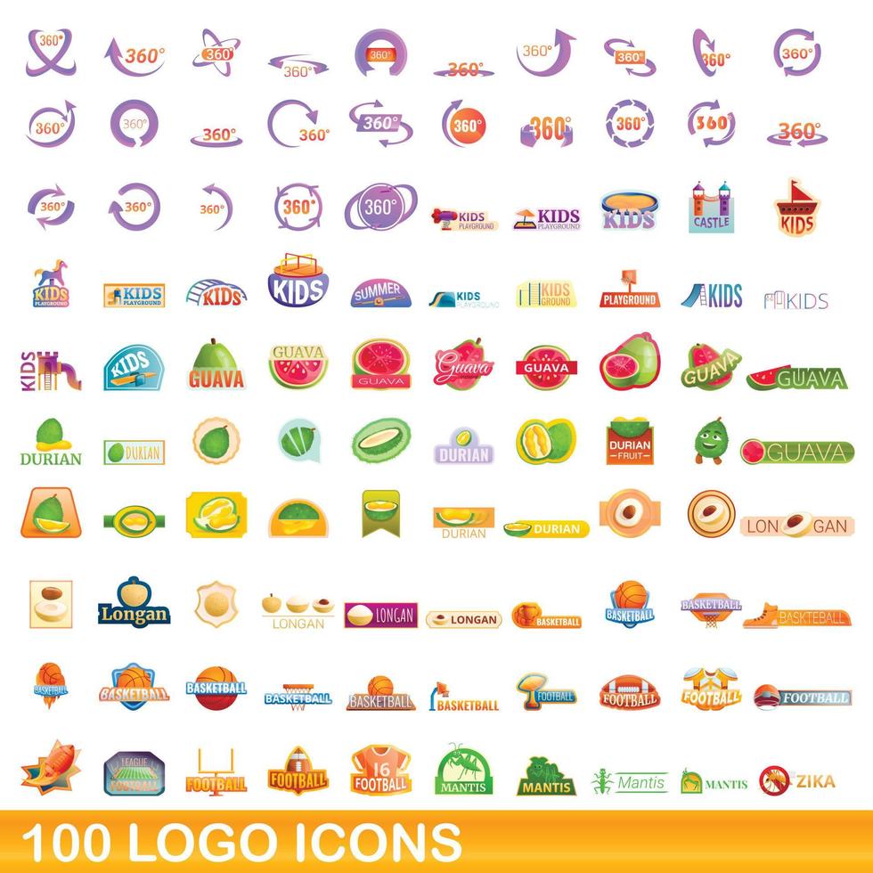 100 logo iconen set, cartoon stijl vector