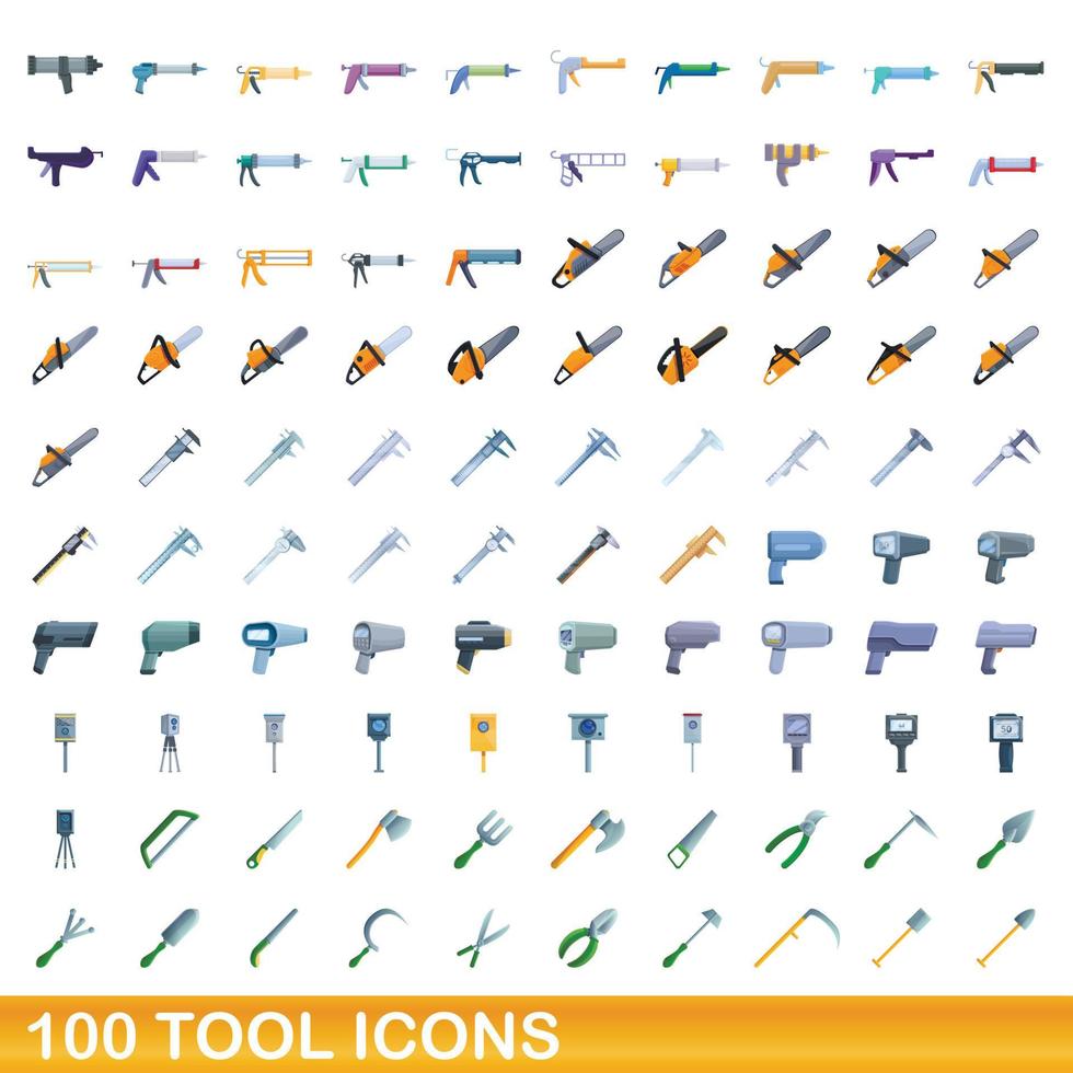 100 gereedschap iconen set, cartoon stijl vector