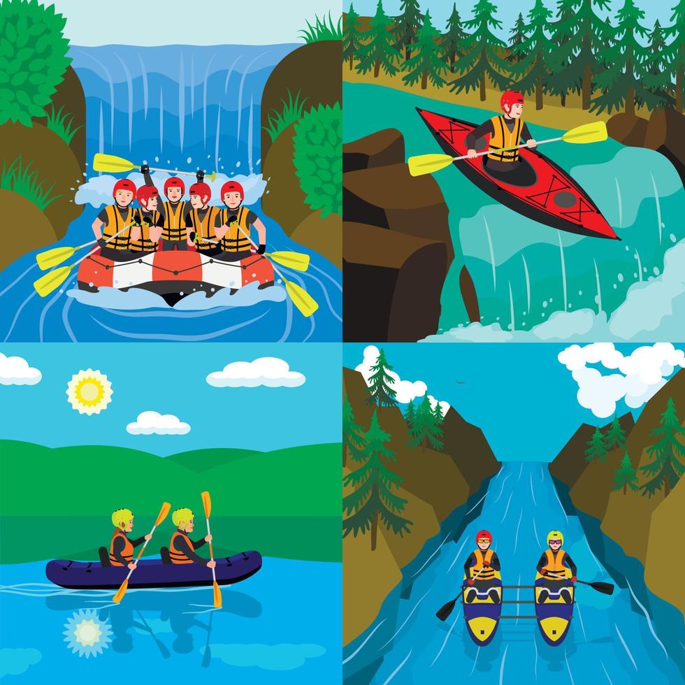 rafting banner set, vlakke stijl vector