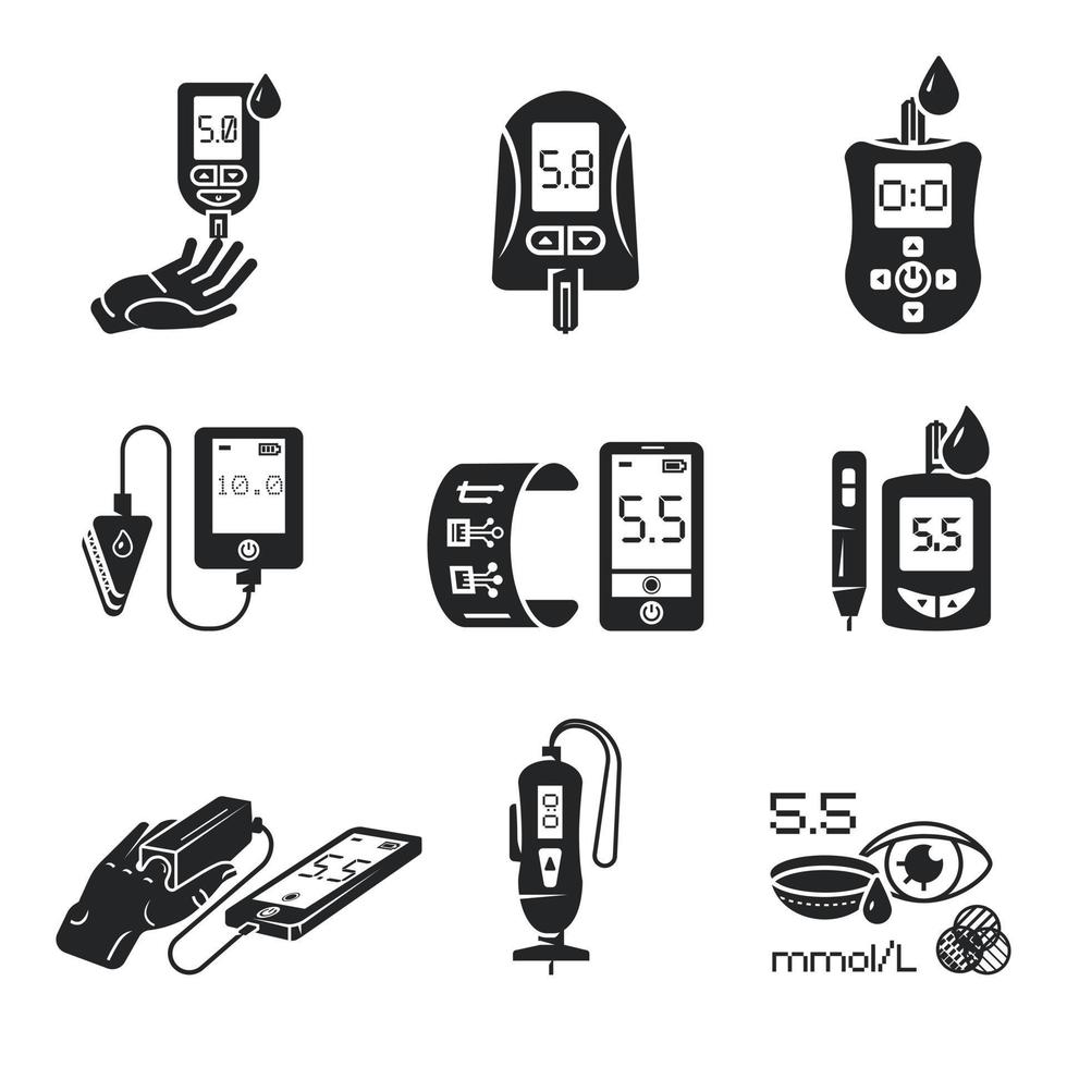 glucosemeter iconen set, eenvoudige stijl vector