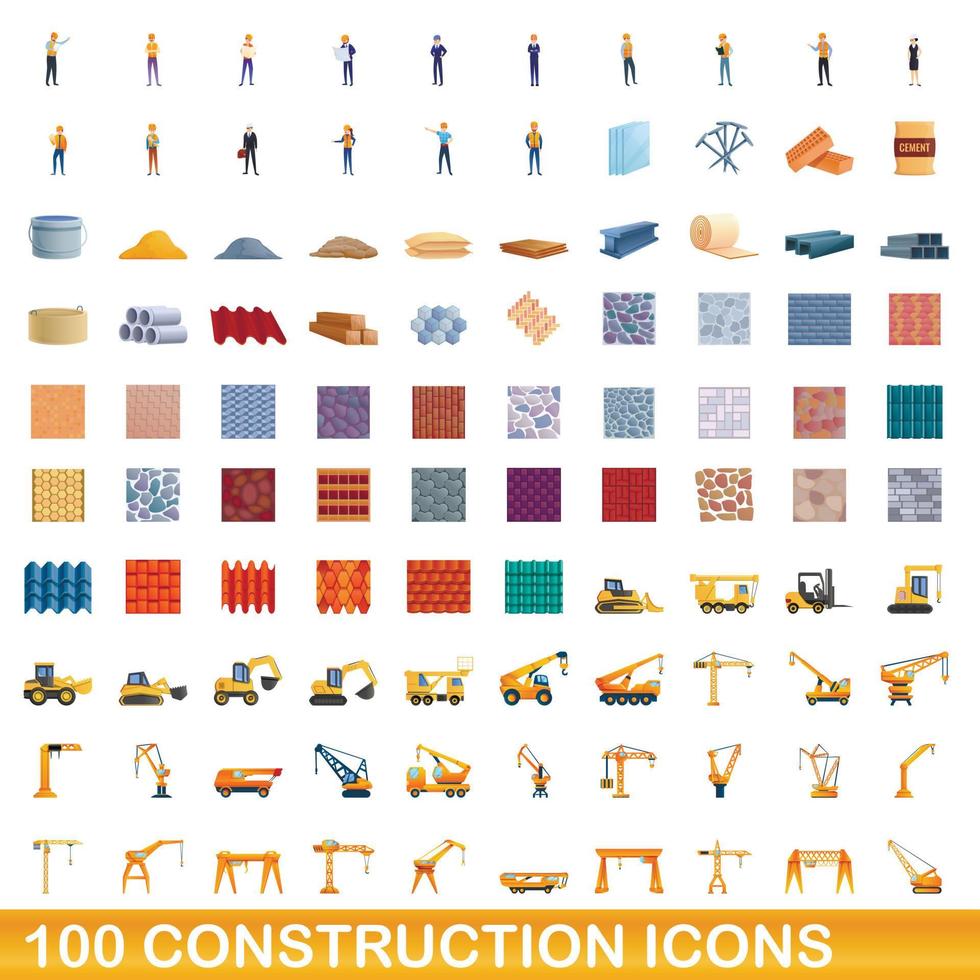 100 bouw iconen set, cartoon stijl vector