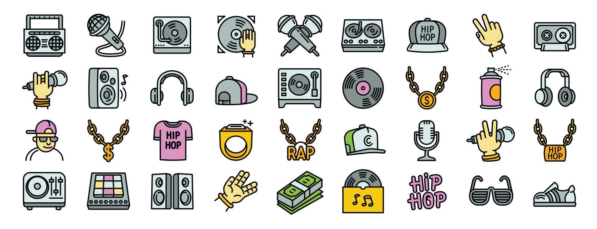 hiphop iconen set, Kaderstijl vector