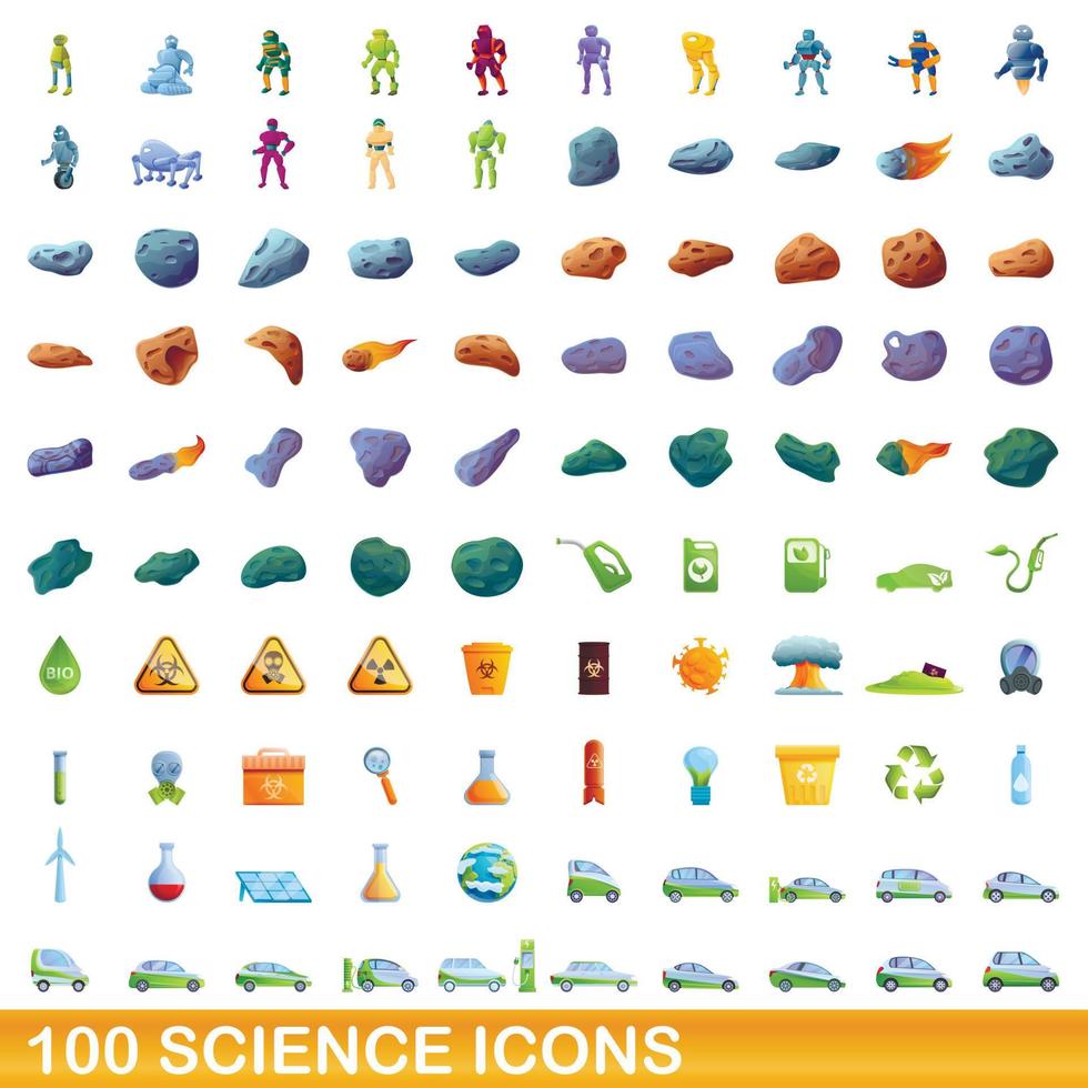 100 wetenschap iconen set, cartoon stijl vector