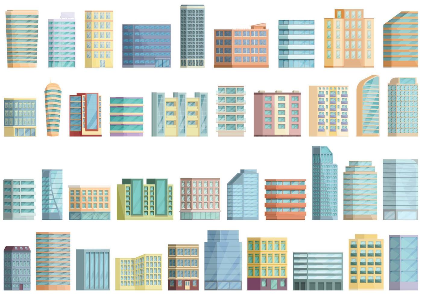 met meerdere verdiepingen gebouw pictogrammen instellen cartoon vector. binnenhuisarchitectuur vector
