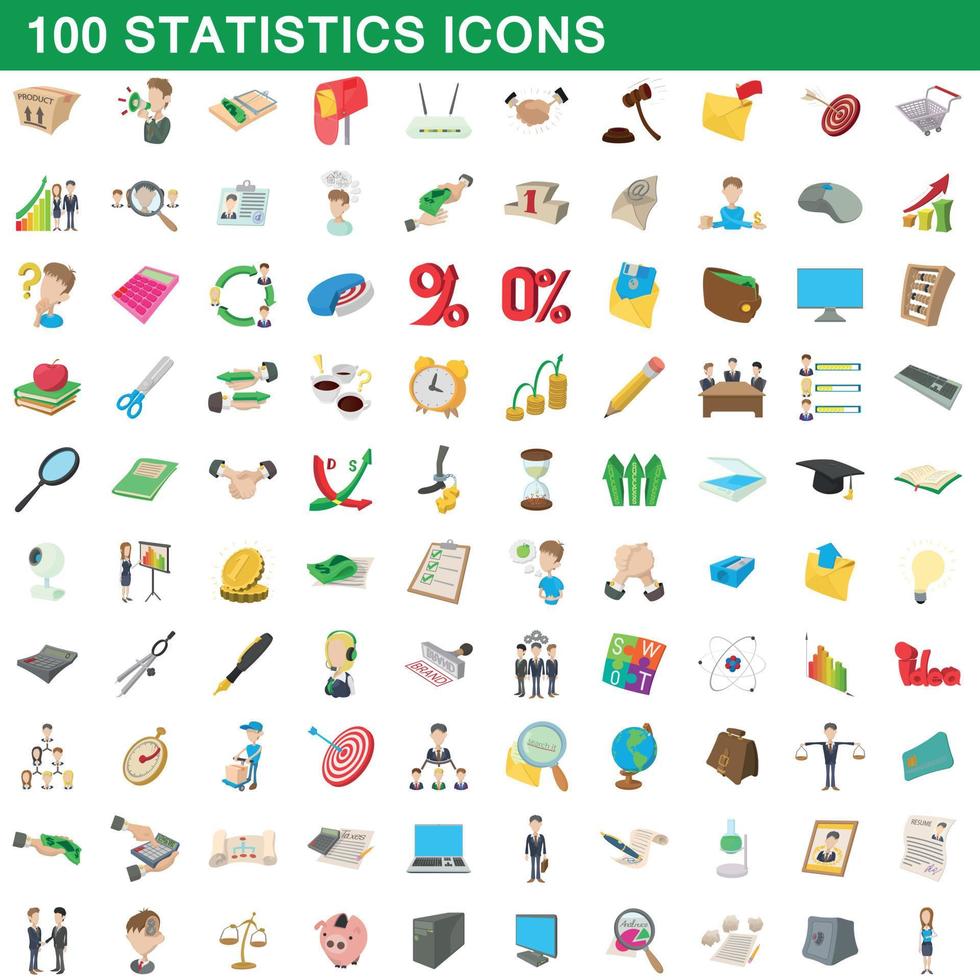 100 statistieken iconen set, cartoon stijl vector