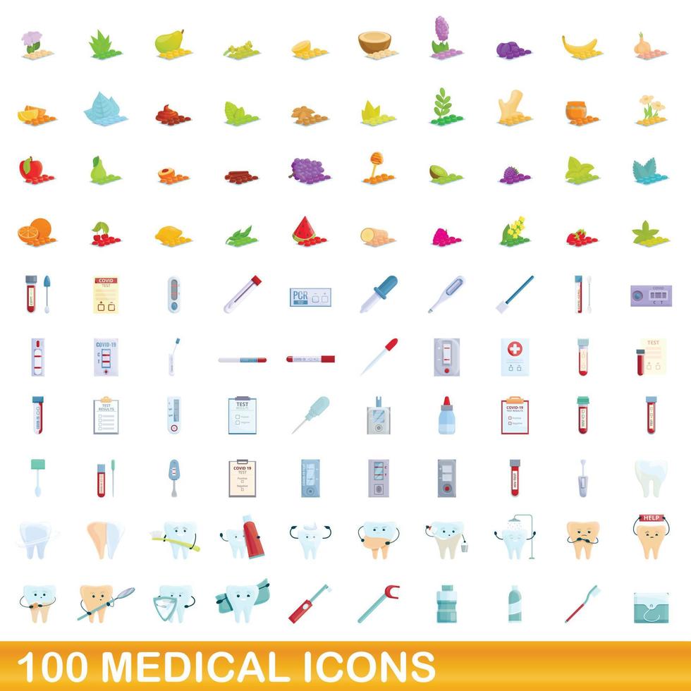 100 medische iconen set, cartoon stijl vector