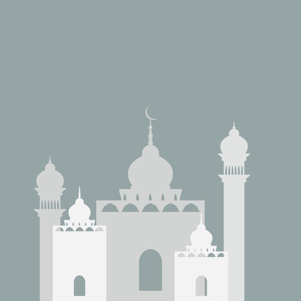 moskeeillustratie met twee minaretten en vier koepels in papierstijl voor islamitische momenten zoals ramadan en eid vector
