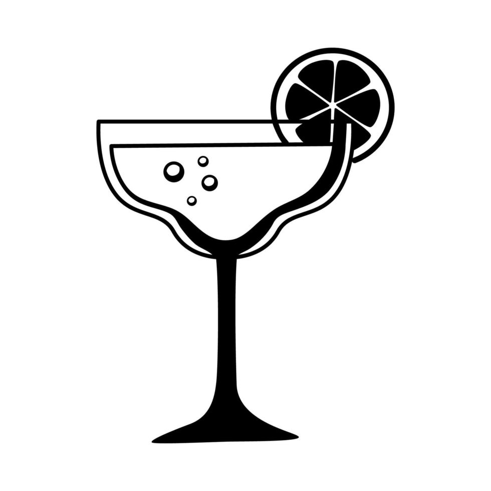 cocktail met paraplu en olijf in klassiek glas. zwart-wit vector pictogram geïsoleerd op wit. glyph is het symbool van een alcoholische drank