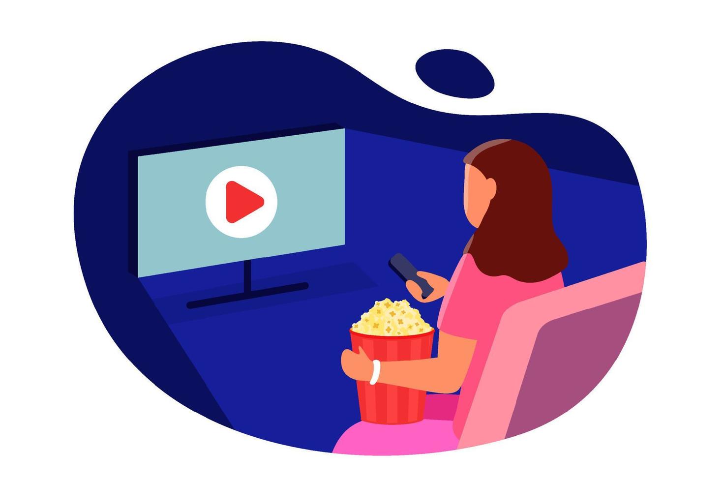 film kijken meisje met popcorn vector