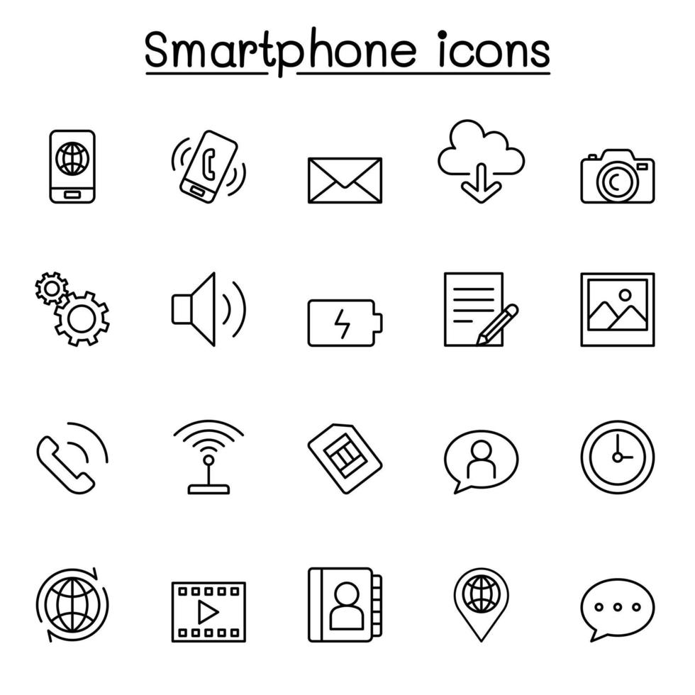 smartphone pictogrammenset in dunne lijnstijl vector