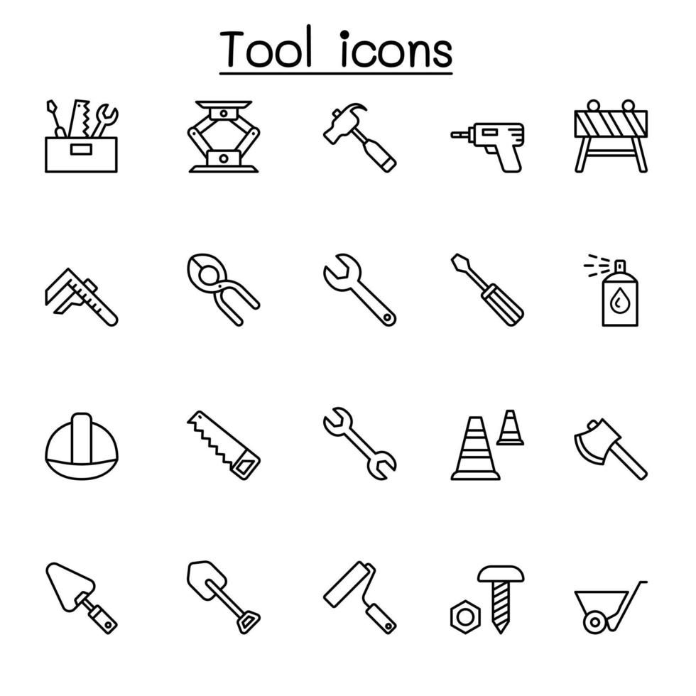 gereedschap pictogrammenset in dunne lijnstijl vector