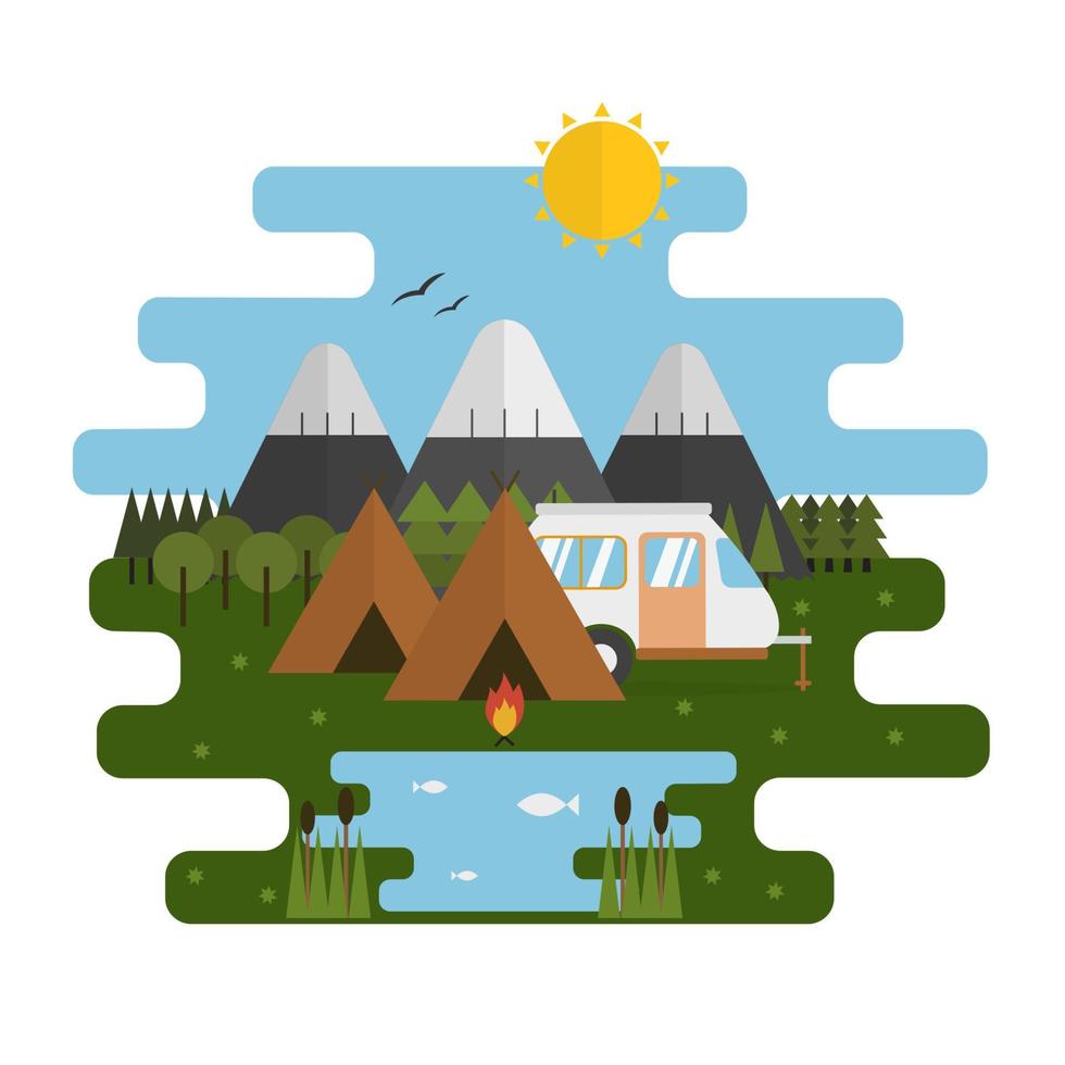 bergmeer kamp ecologisch landschap vector