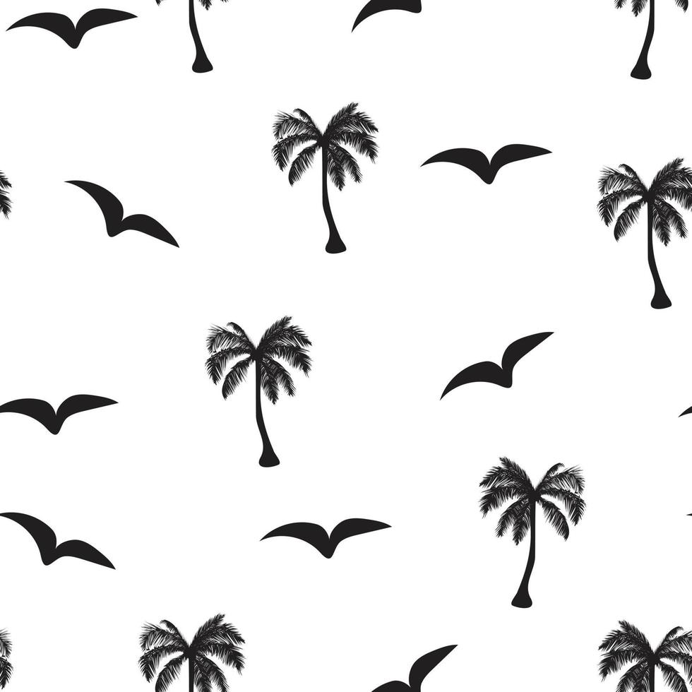 tropische naadloze patroon met palmbomen silhouet en vogels. vector