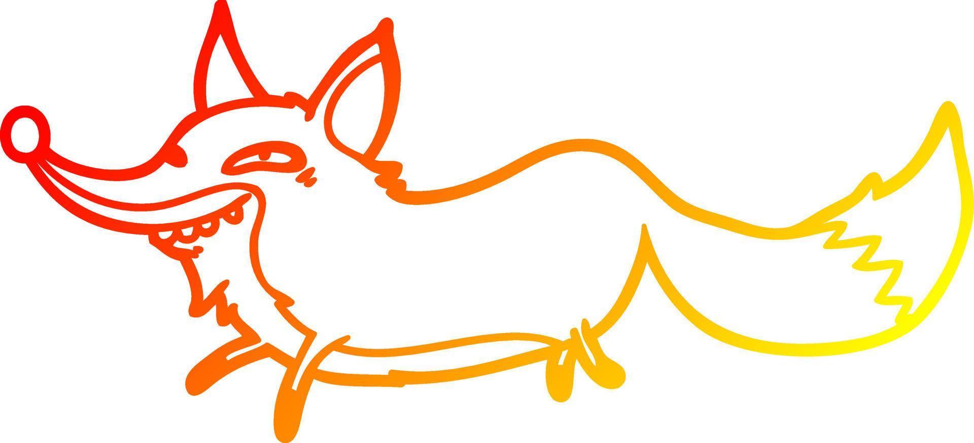 warme gradiënt lijntekening schattige cartoon sluwe vos vector