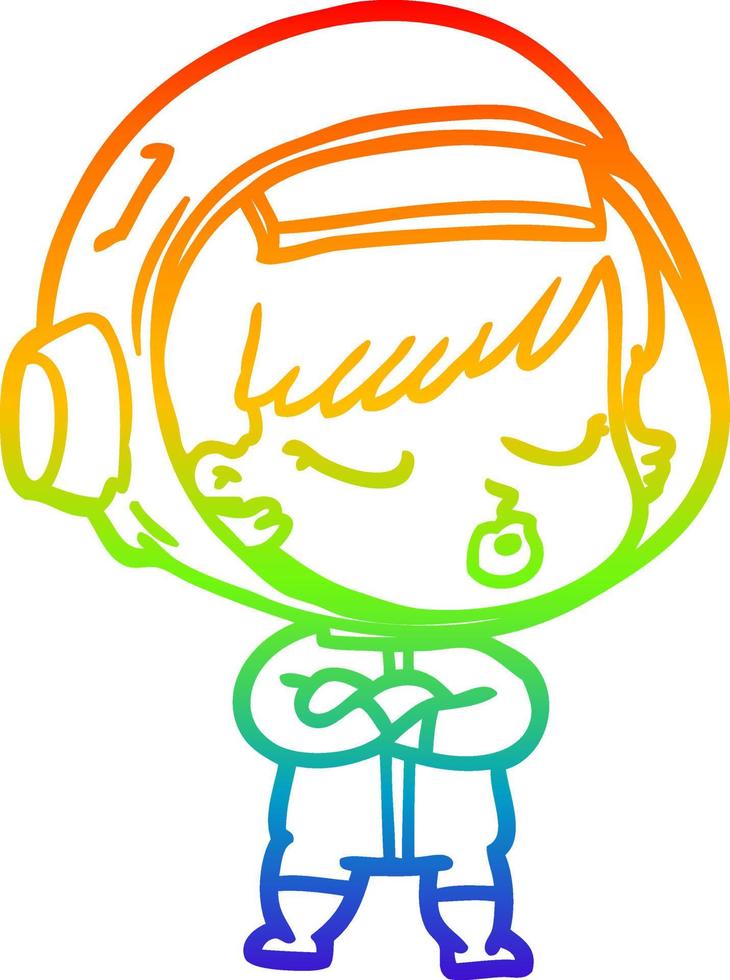 regenbooggradiënt lijntekening cartoon mooie astronaut meisje vector