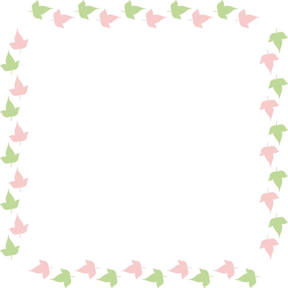 vierkant frame van schattige roze en groene bladeren. geïsoleerde natuur frame op witte achtergrond voor uw ontwerp. vector