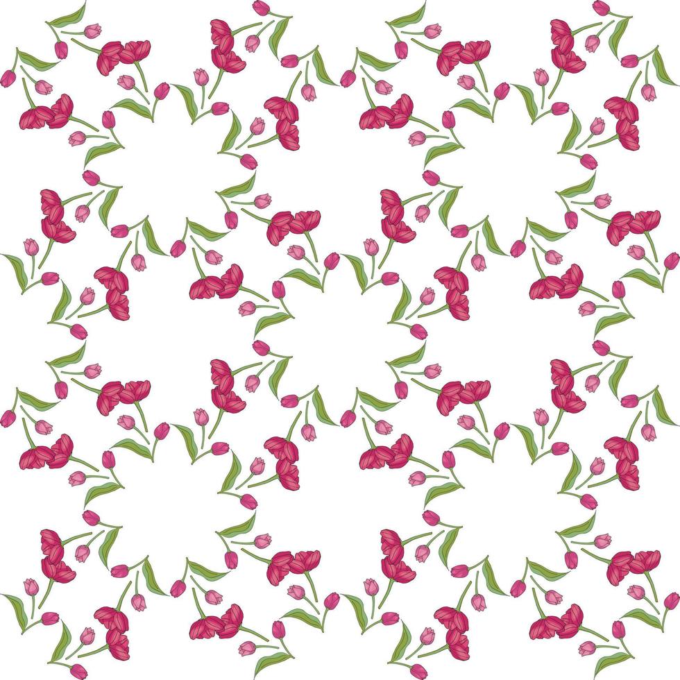 naadloze achtergrond met ronde frames van verticale roze tulpen op witte achtergrond. eindeloze bloemenachtergrond voor uw ontwerp. vector