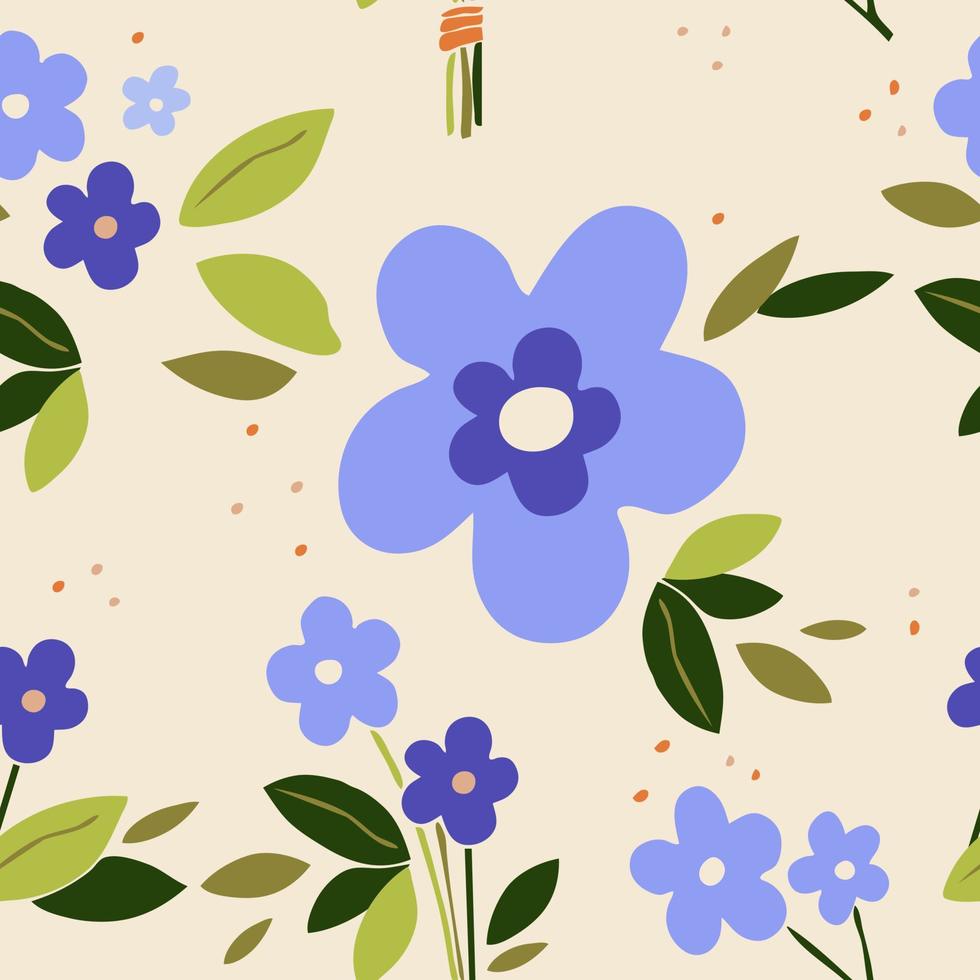 boeket van wilde blauwe bloemen en bladeren in een naadloos patroon in rustieke stijl vector