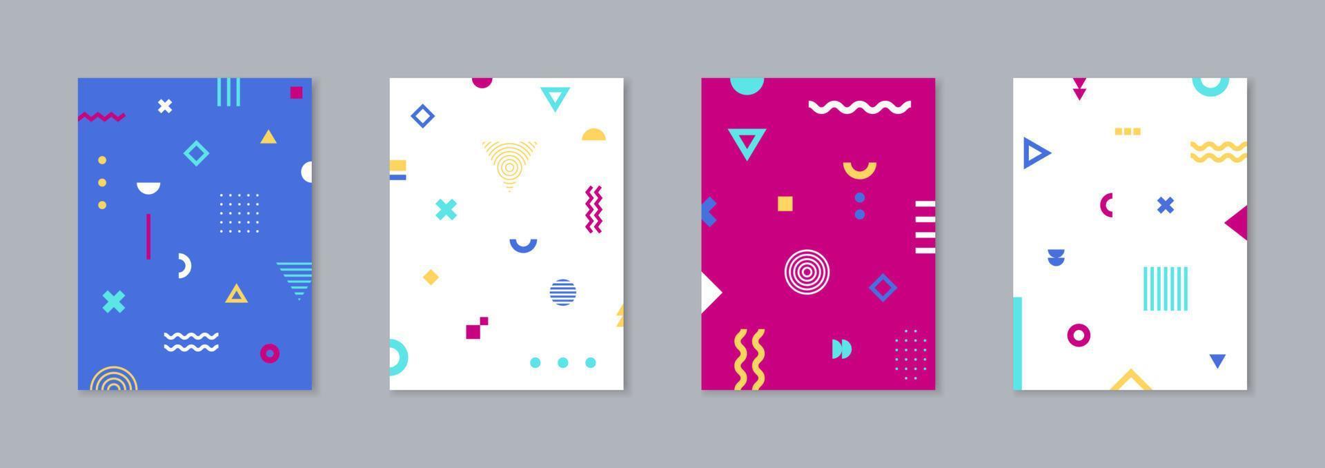 set van 4 plakkaat met trendy geometrisch ontwerp. vector sjabloon voor covers, voucher, posters, flyers en banners.