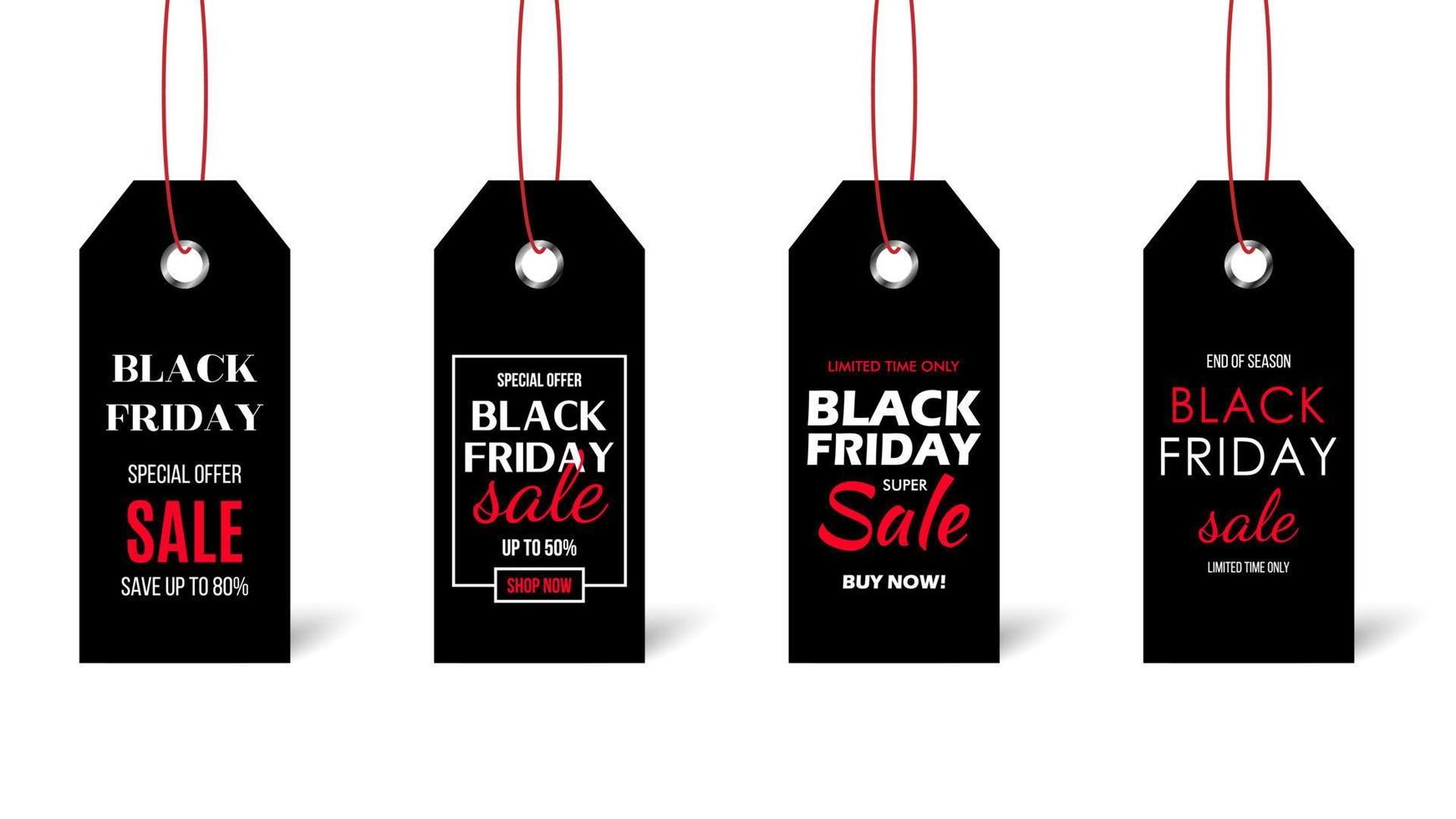 zwarte vrijdag prijskaartje set geïsoleerd op een witte achtergrond. zwarte etiketten met verkooptekst. vectorontwerpsjabloon. vector