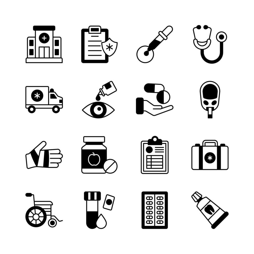 medische pictogrammen, gezondheidszorg vector, ziekenhuis collectie set. vector