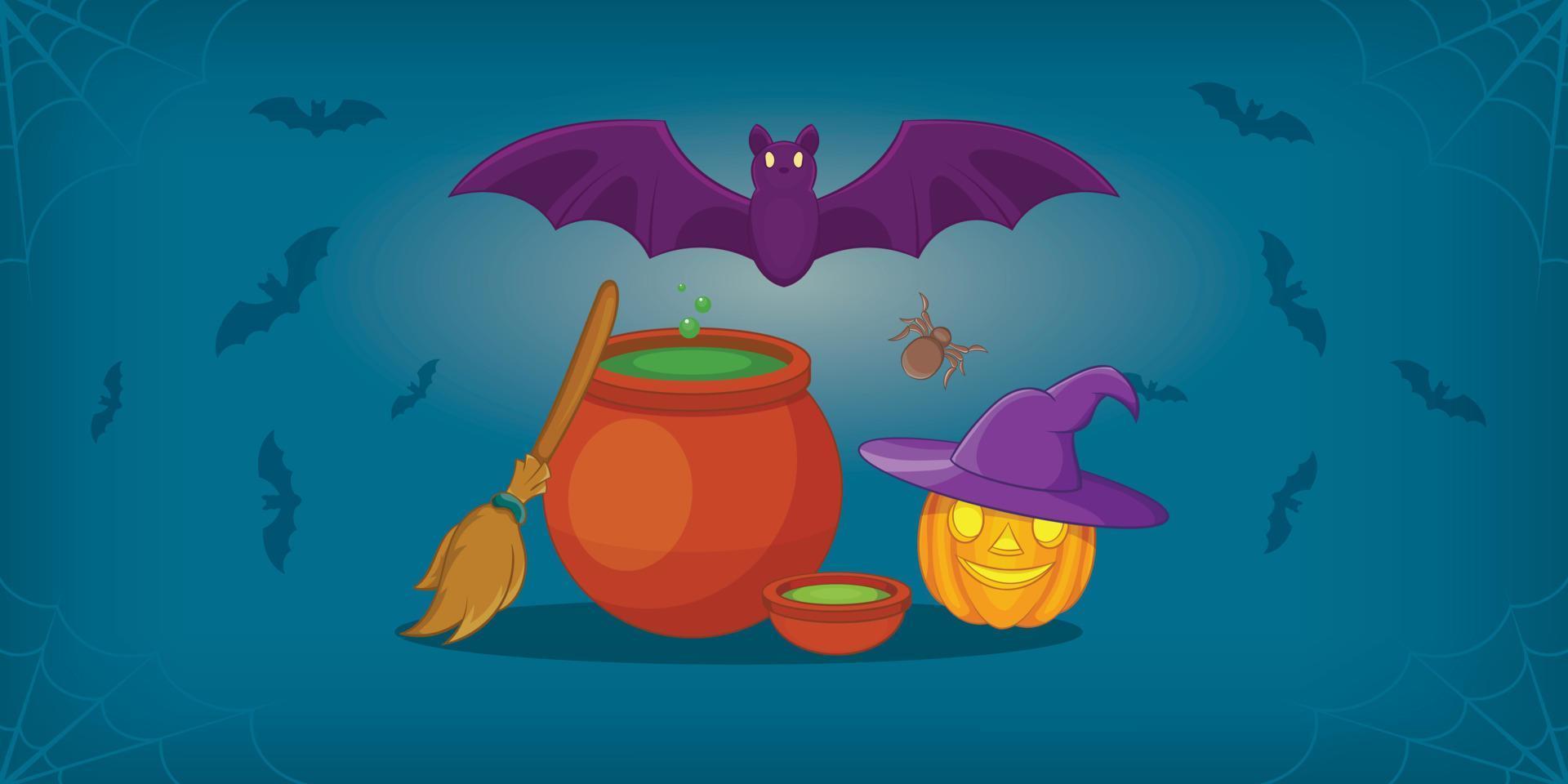 halloween horizontale banner, cartoon-stijl vector