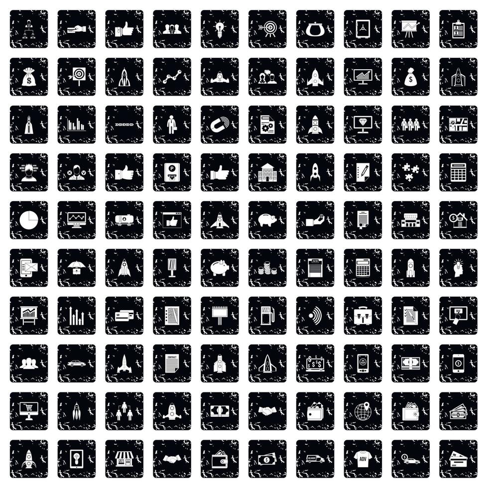 100 opstartpictogrammen ingesteld, grunge-stijl vector