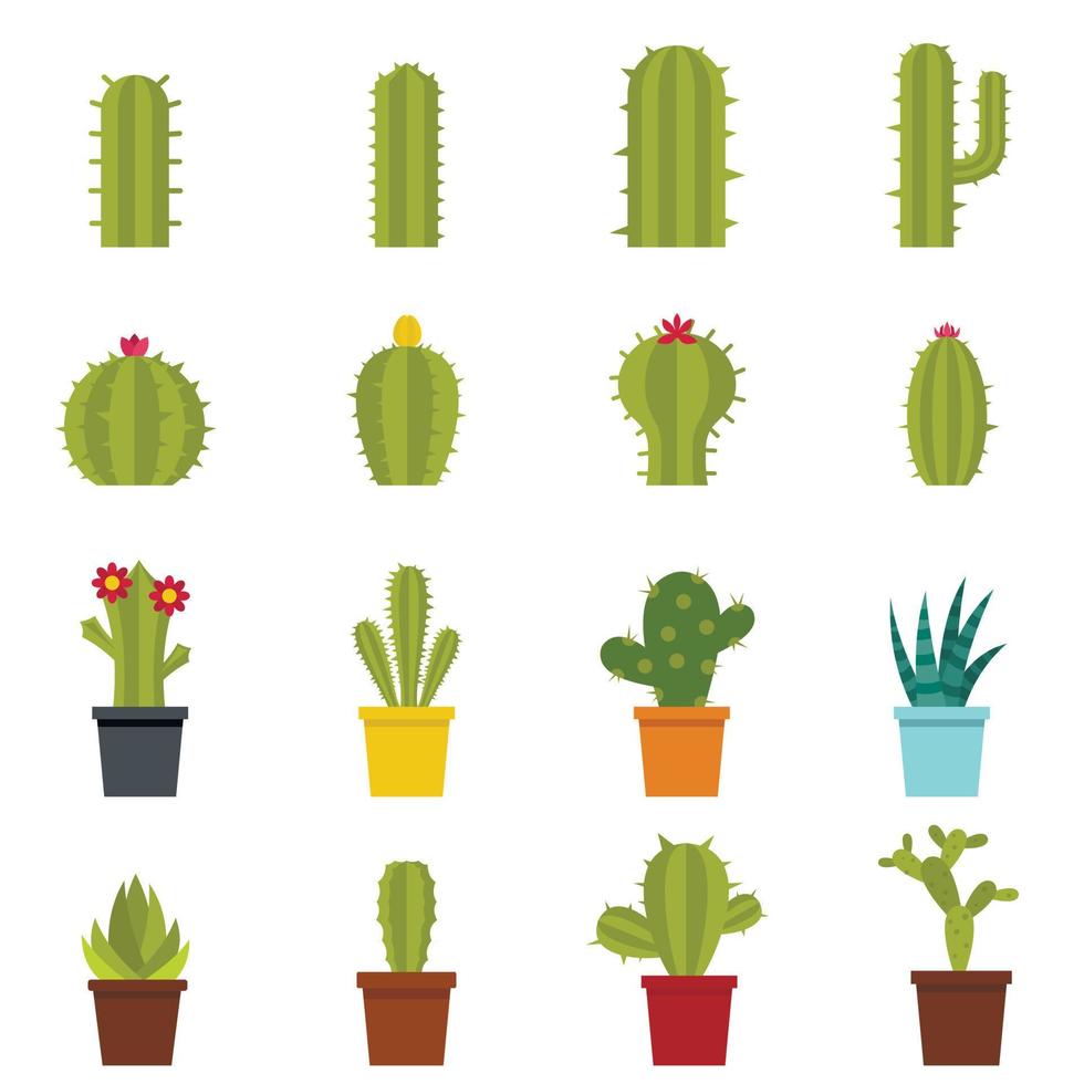 verschillende cactussen pictogrammen in vlakke stijl vector