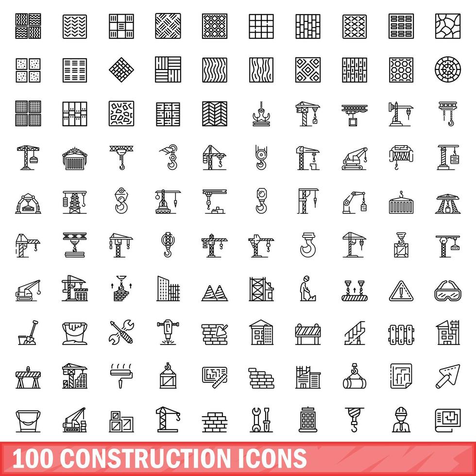 100 bouw iconen set, Kaderstijl vector