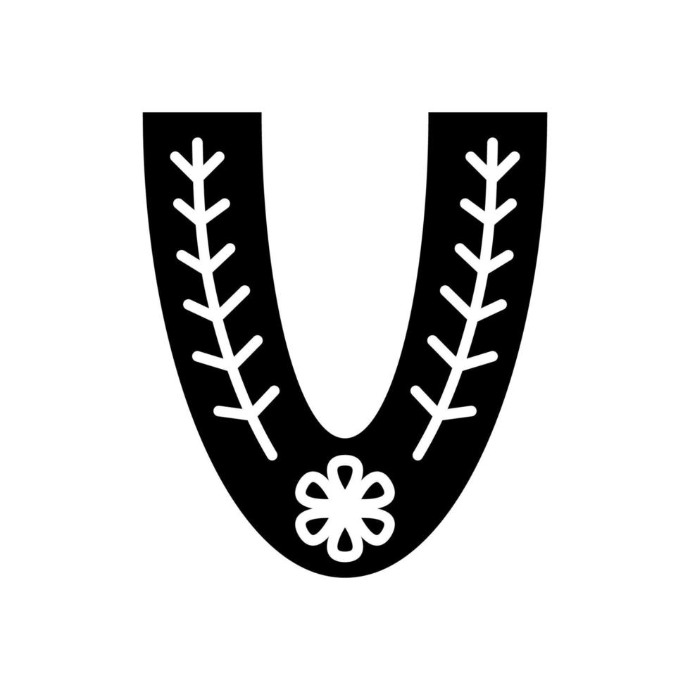 zwart-wit Scandinavische sierlijke letter u. folk lettertype. letter u in Scandinavische stijl. vector