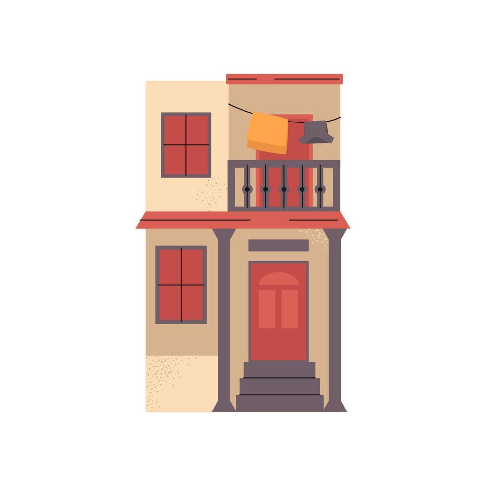 indisch huis met waslijnen. vector slecht gebouw clipart.