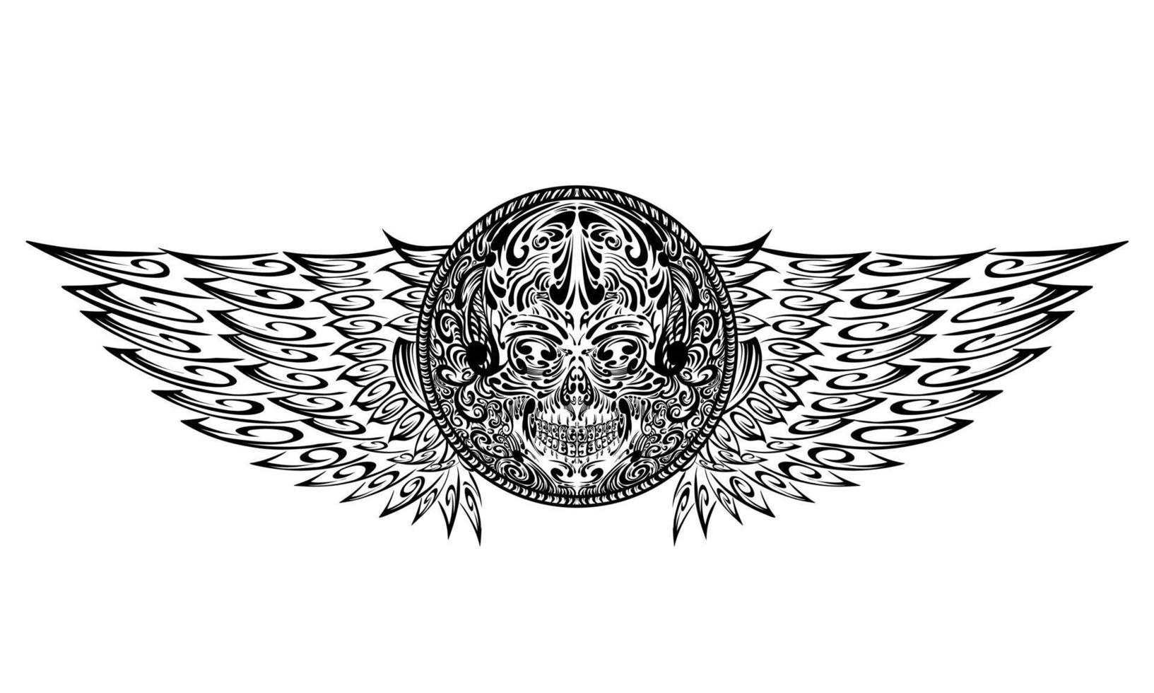 tribal vleugels schedel tattoo vector