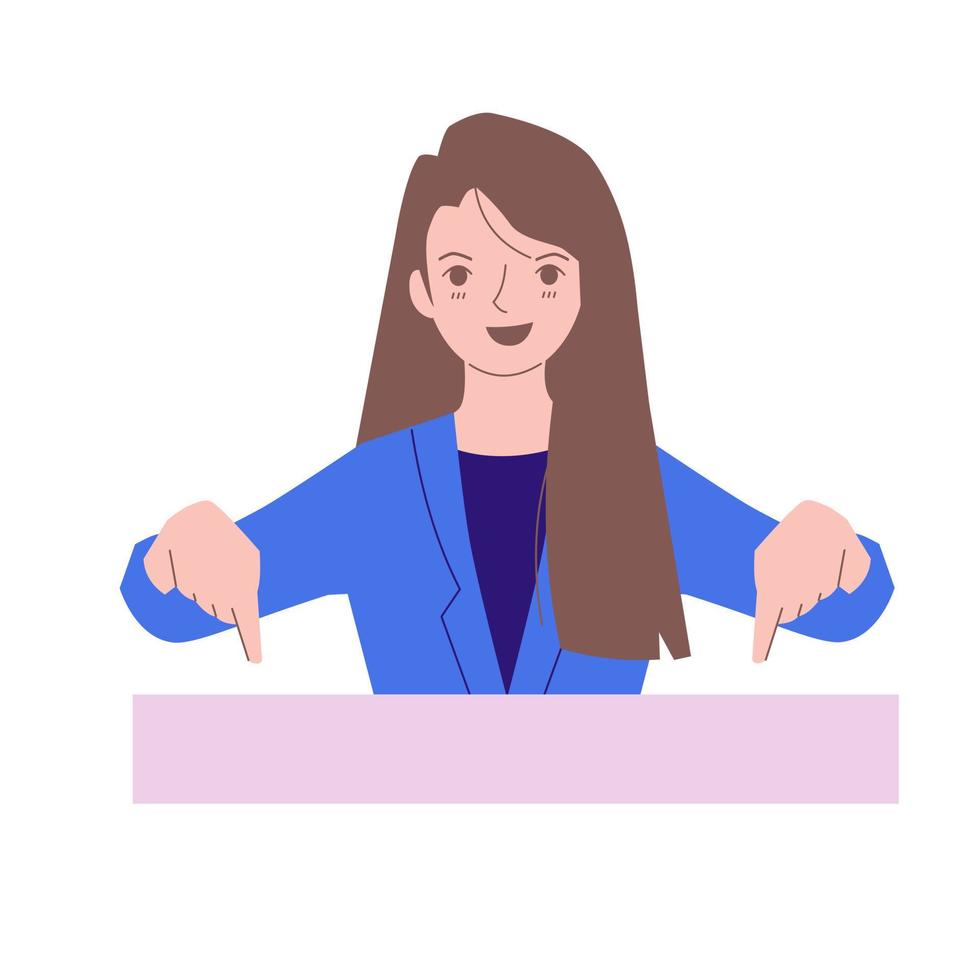 zelfverzekerde vrouwen platte vectorillustraties. presentatievrouw, zakenvrouw en succesvolle kantoormedewerker. meisje huren. jongeren stripfiguren. vector