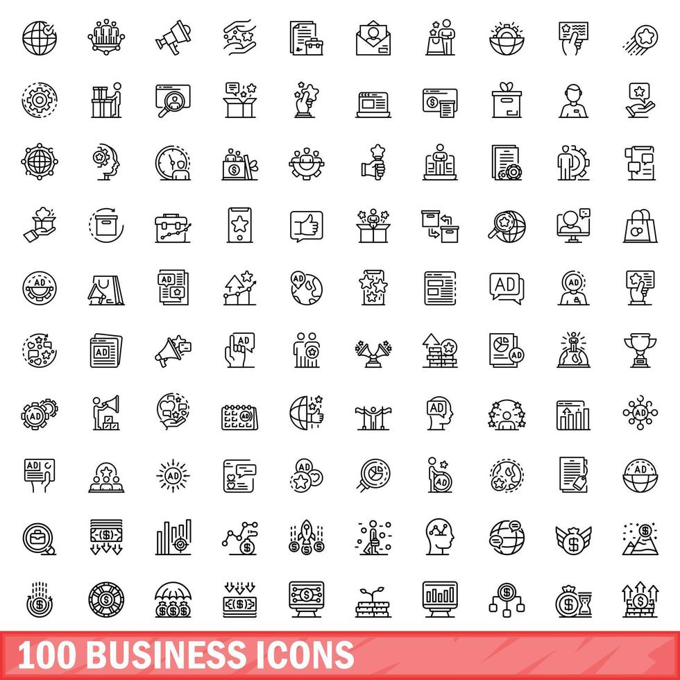 100 zakelijke iconen set, Kaderstijl vector